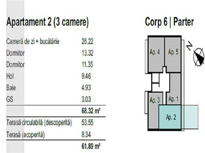 Comision 0%. Apartament 3 camere cu gradina 53 mp in Baciu